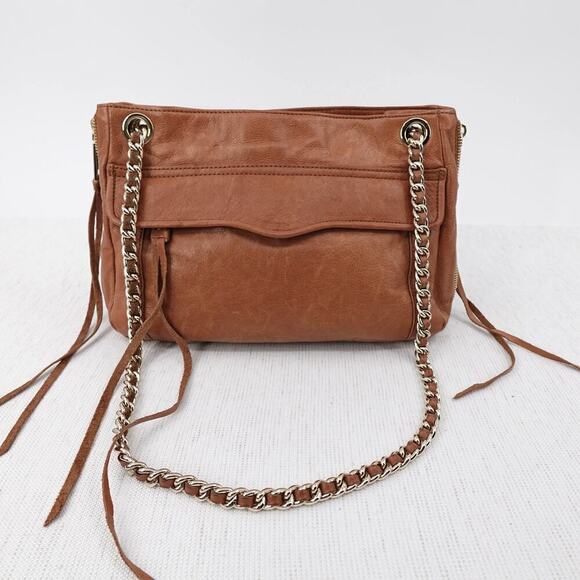 Rebecca Minkoff Swing Shoulder Bag Brown Leather Chain Strap Convertible Tassels - Picture 8 of 16
